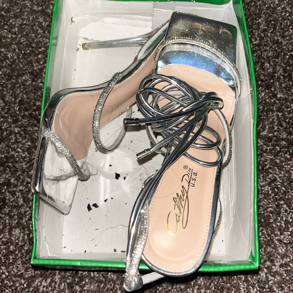 Silver Strappy Heels